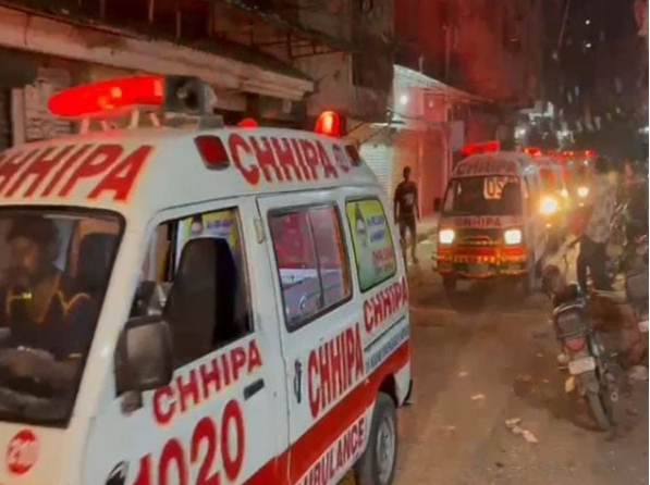 Scene of fatal road accident involving motorcyclist on Karachi Super Highway